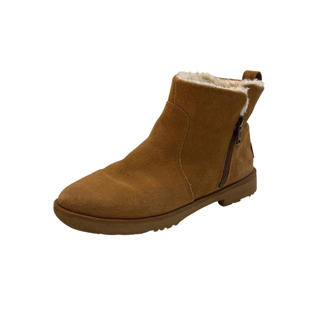 UGG Romely Zip Ankle Bootie Boots Womens Size 7.5 Tan Suede Shearling Lined